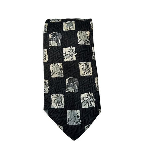 Disney Other - Disney Winnie The Pooh Tigger Eeyore Rabbit Squares Black Necktie